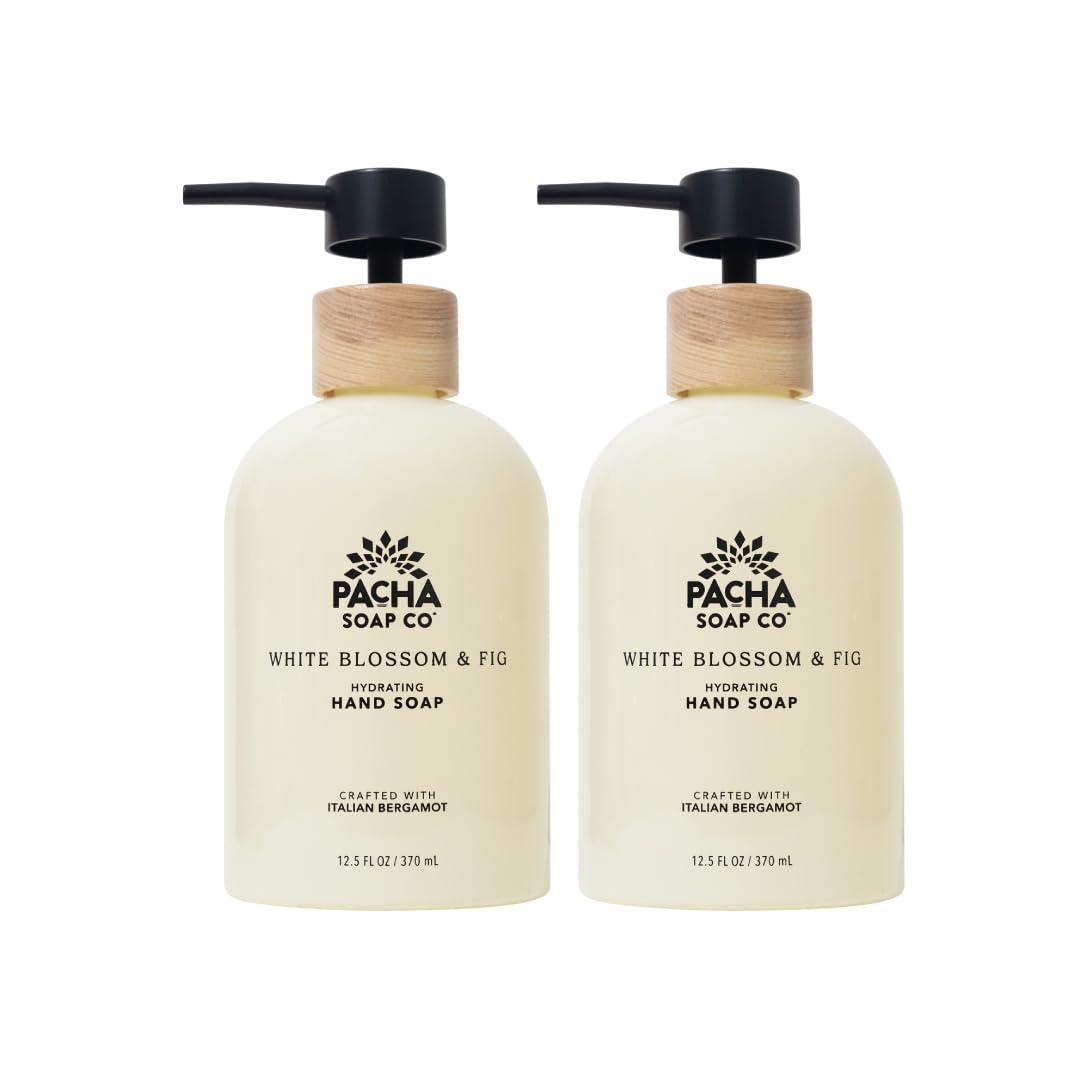 Pacha Soap Co. White Blossom & Fig Liquid Hand Soap – Hydrating, Dye-Free, 2-Pack, Made in USA