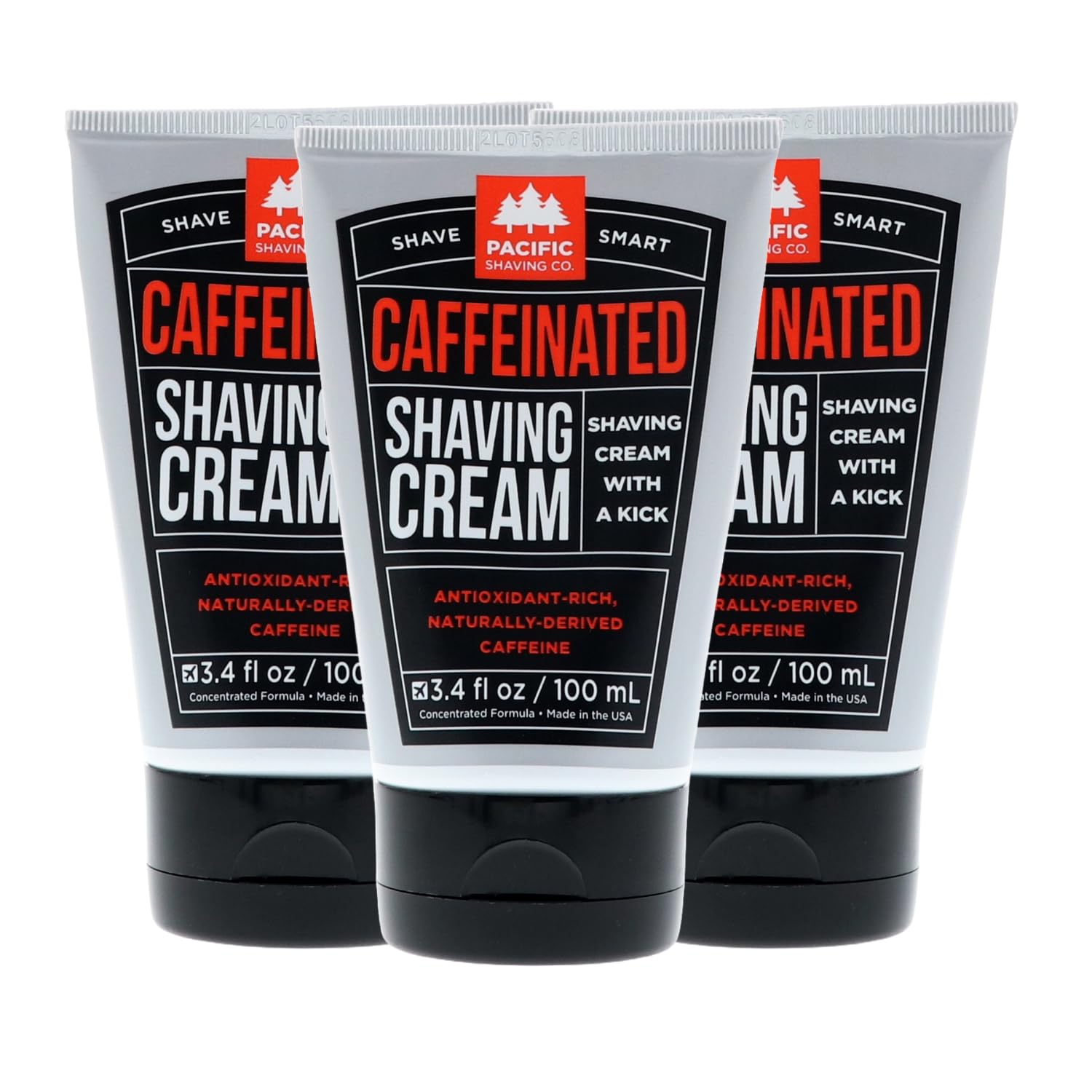 Pacific Shaving Co Caffeinated Shaving Cream – Natural, Paraben-Free, Made in USA (3.4 oz, 3-Pack)