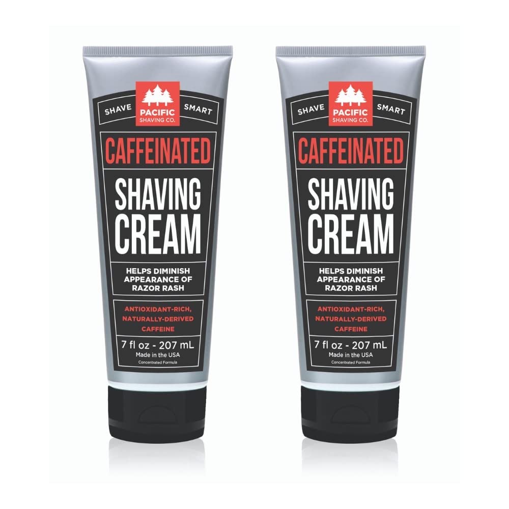 Pacific Shaving Company Caffeinated Shaving Cream – Caffeine, Shea Butter & Spearmint for Hydration, Redness Reduction (7 oz, 2 Pack)