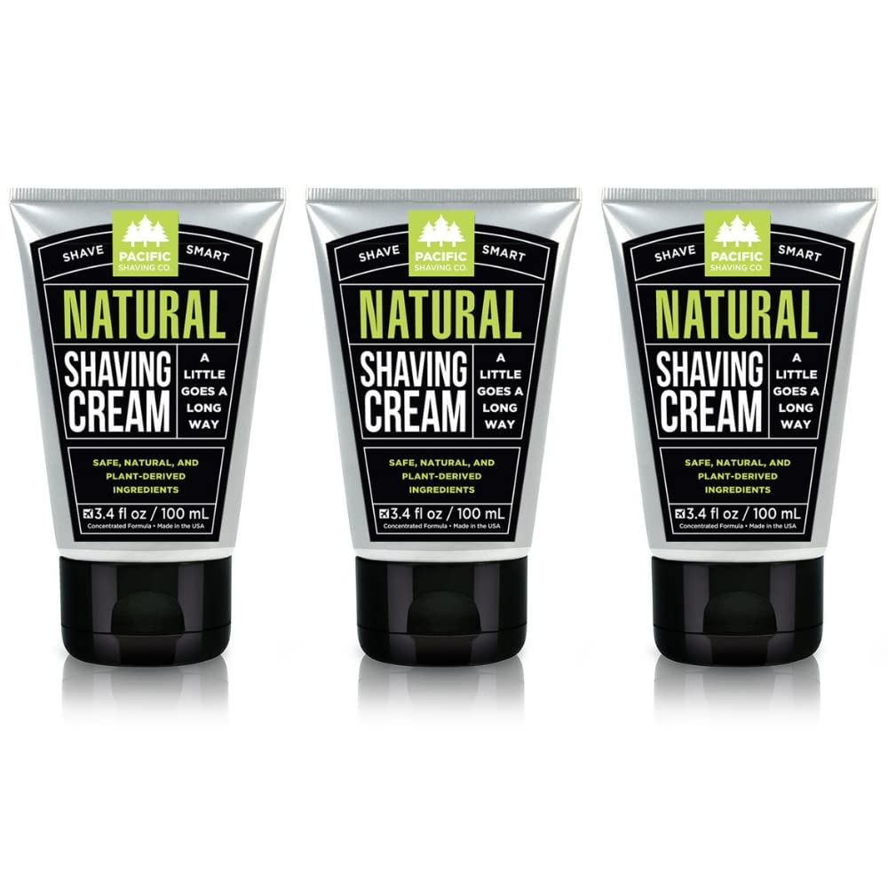 Pacific Shaving Company Natural Shaving Cream — Shea Butter + Vitamin E, Hydrating & Gentle for Sensitive Skin (3 x 3.4 oz)