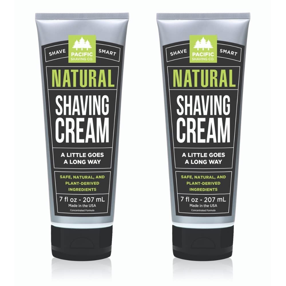 Pacific Shaving Company Natural Shaving Cream with Shea Butter & Vitamin E – Hydrating, Sensitive-Skin Friendly (7 oz, 2 Pack)