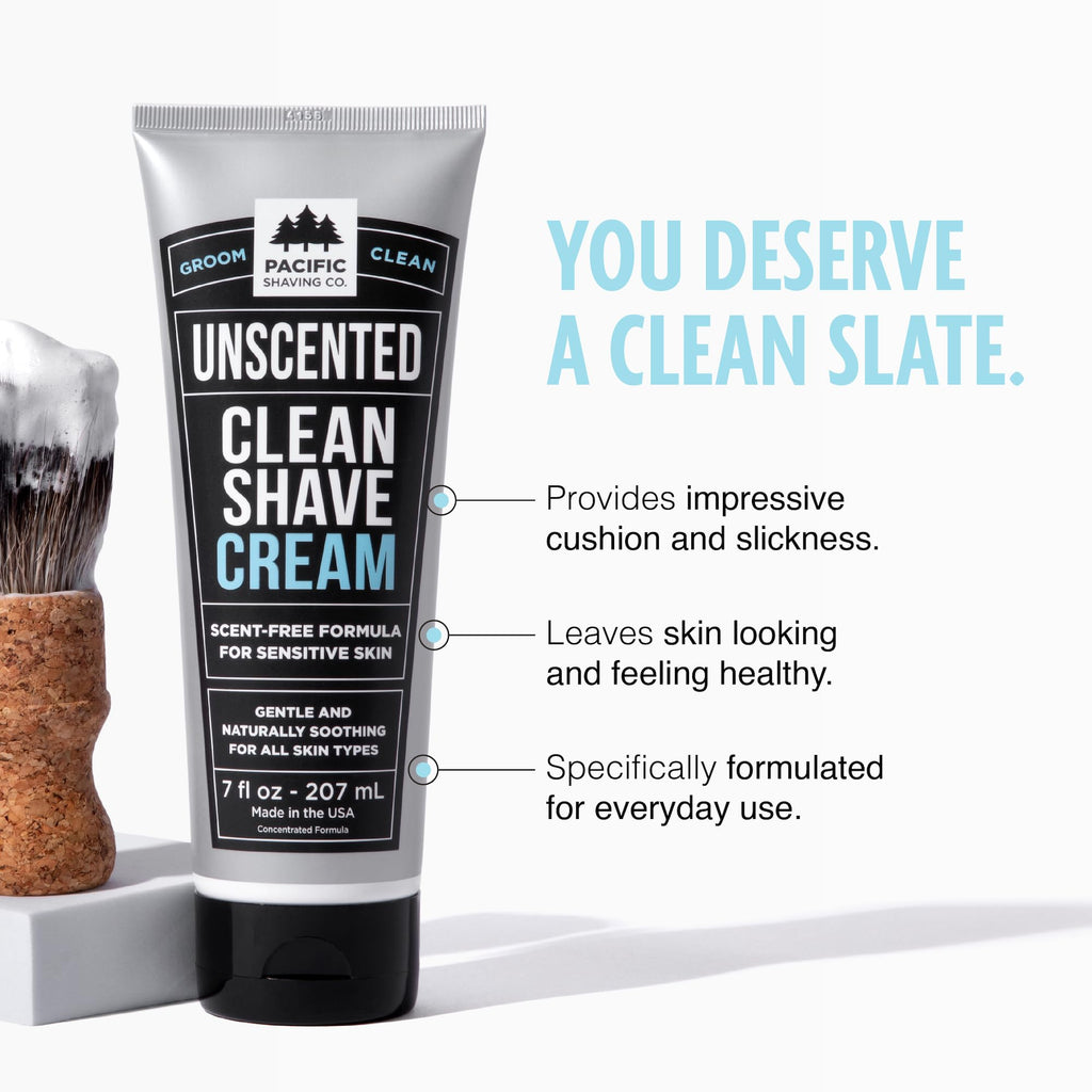 Pacific Shaving Company Clean Shaving Cream – Shea Butter & Vitamin E, Fragrance-Free, 7 oz, 2 Pack
