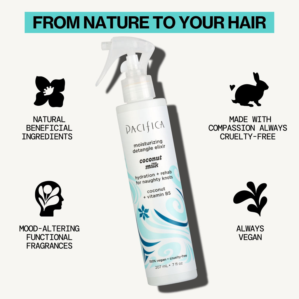 Pacifica Coconut Milk Hair Detangler Spray – Lightweight Leave-In Conditioner