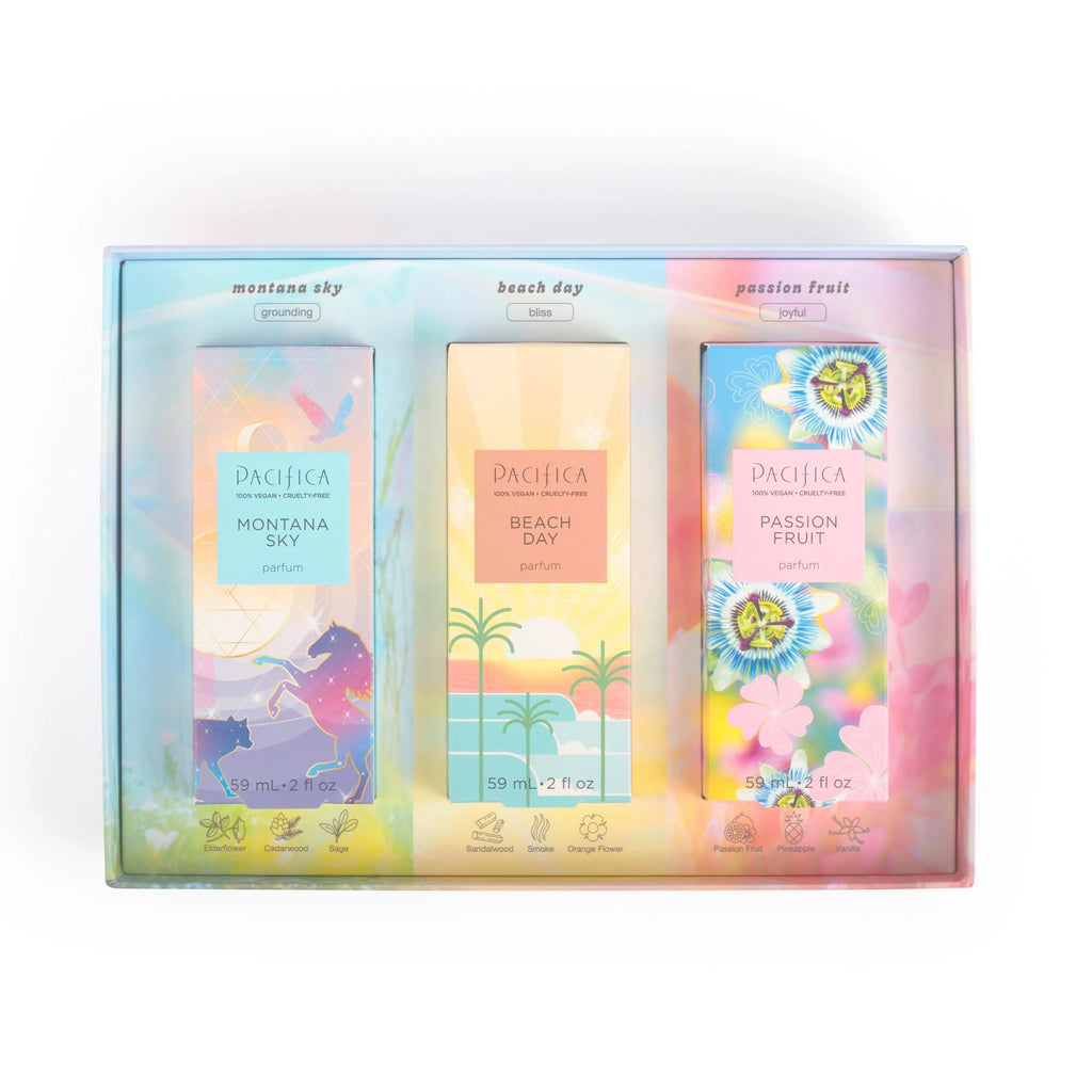 Pacifica Iconic Scents Gift Box – Montana Sky, Beach Day & Passionfruit