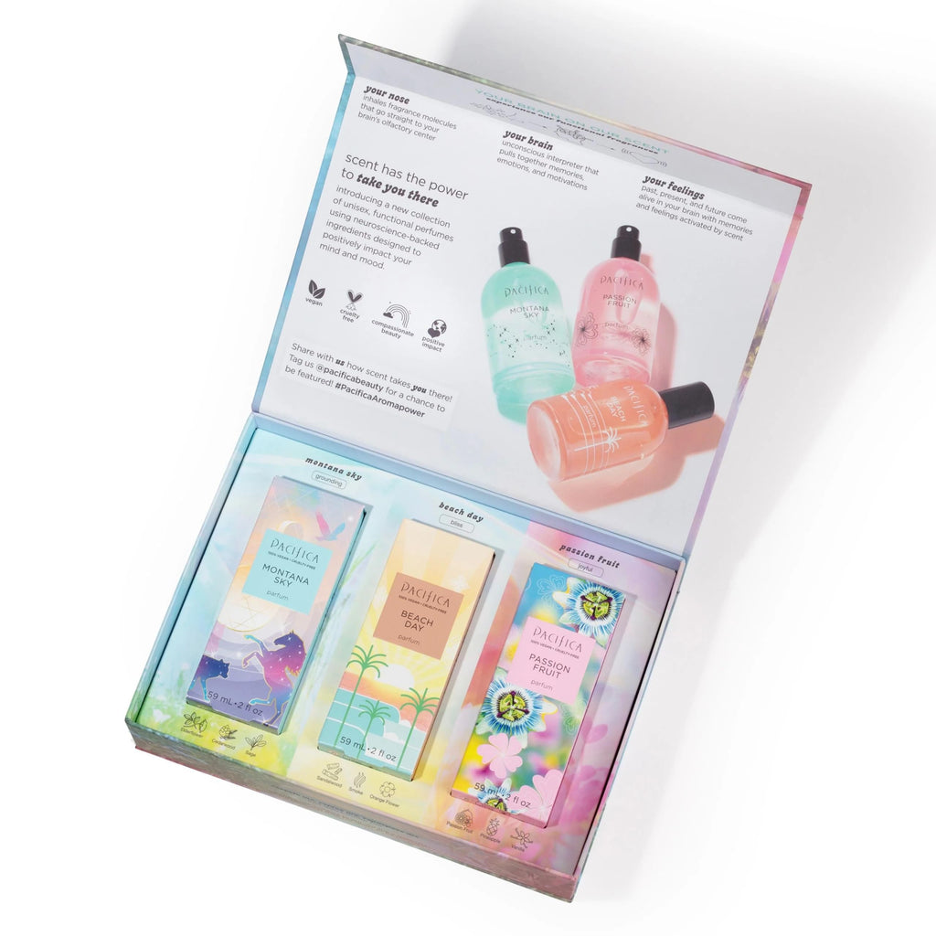 Pacifica Iconic Scents Gift Box – Montana Sky, Beach Day & Passionfruit