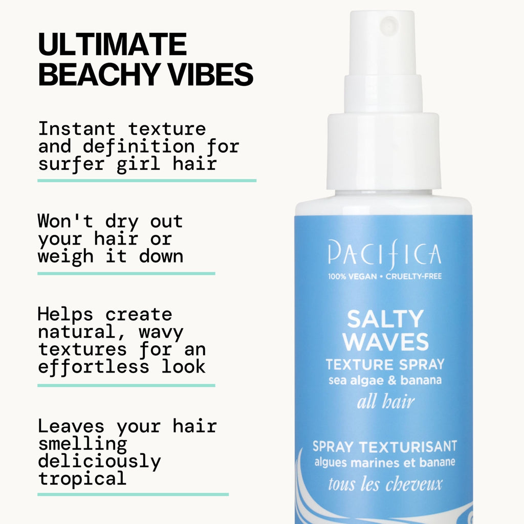 Pacifica Salty Waves Texture Sea Salt Spray | Beachy Hair, Banana Scent, Vegan & Cruelty-Free