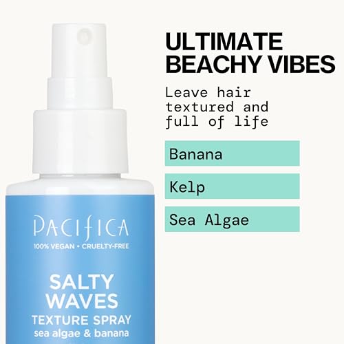 Pacifica Salty Waves Texture Sea Salt Spray | Beachy Hair, Banana Scent, Vegan & Cruelty-Free
