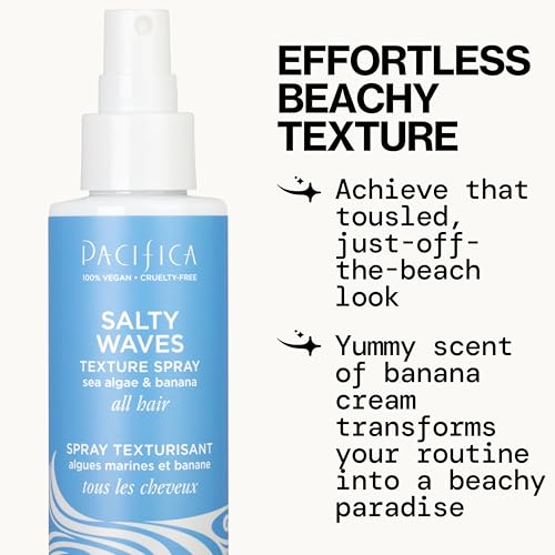 Pacifica Salty Waves Texture Sea Salt Spray | Beachy Hair, Banana Scent, Vegan & Cruelty-Free