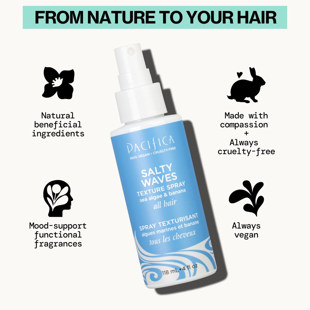 Pacifica Salty Waves Texture Sea Salt Spray | Beachy Hair, Banana Scent, Vegan & Cruelty-Free