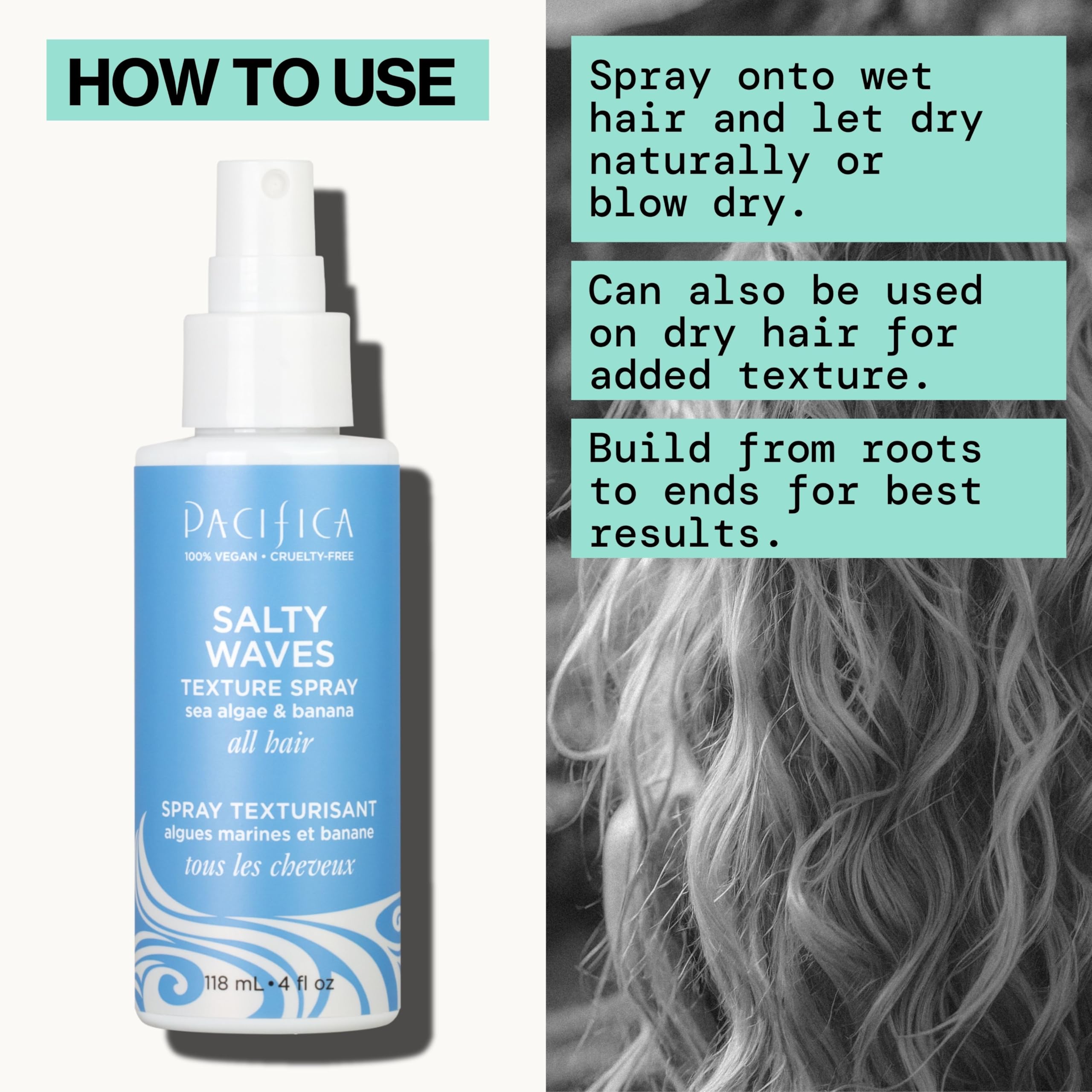 Pacifica Salty Waves Texture Sea Salt Spray | Beachy Hair, Banana Scent, Vegan & Cruelty-Free