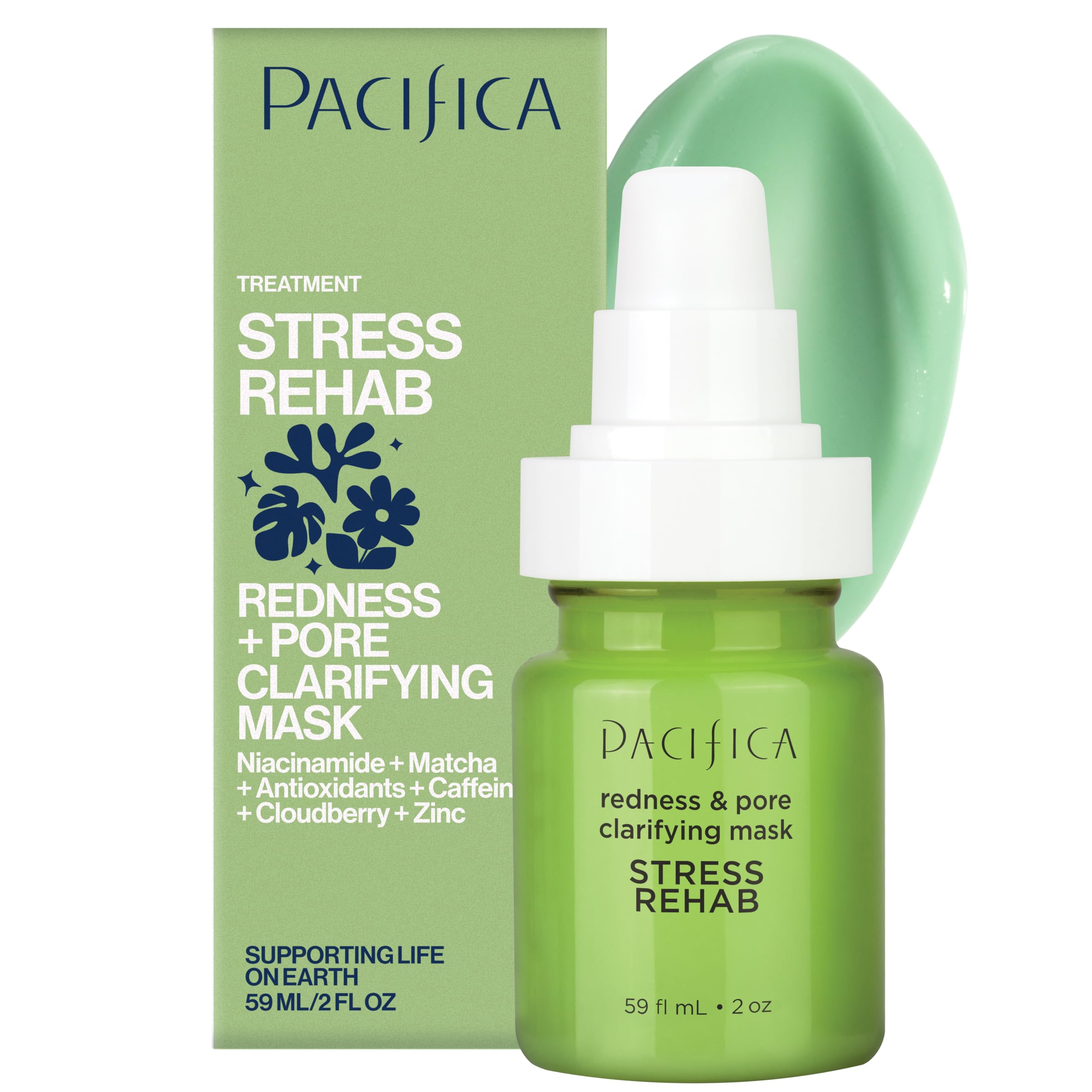 Pacifica Stress Rehab Redness & Pore Clarifying Mask – Niacinamide, Caffeine, Matcha | Vegan & Cruelty-Free