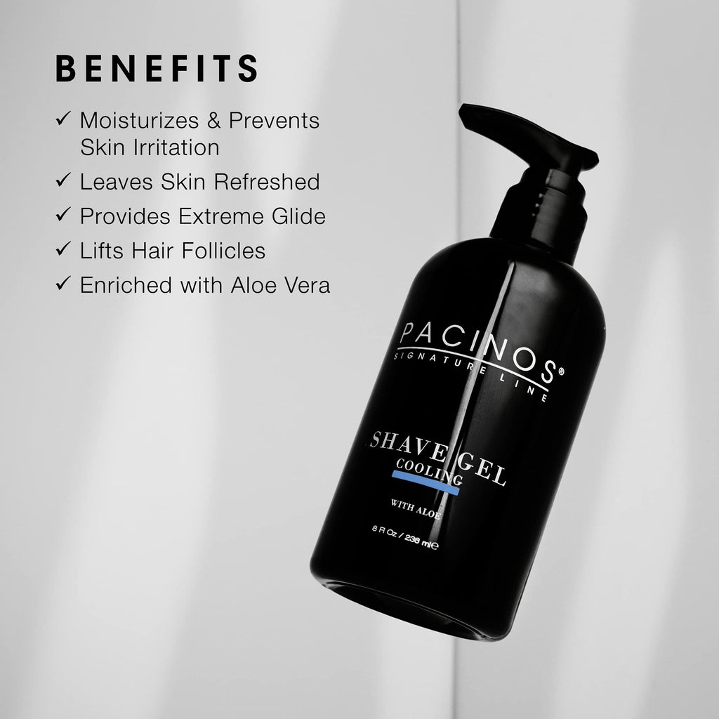 Pacinos Shave Gel - Cooling Aloe Vera for Men - 8 Fl Oz