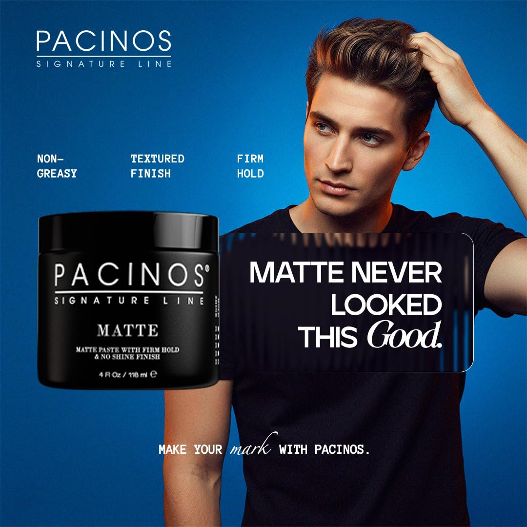 Pacinos Matte Hair Paste – Firm Hold, No Shine, Sculpting & Texture, 4 fl oz