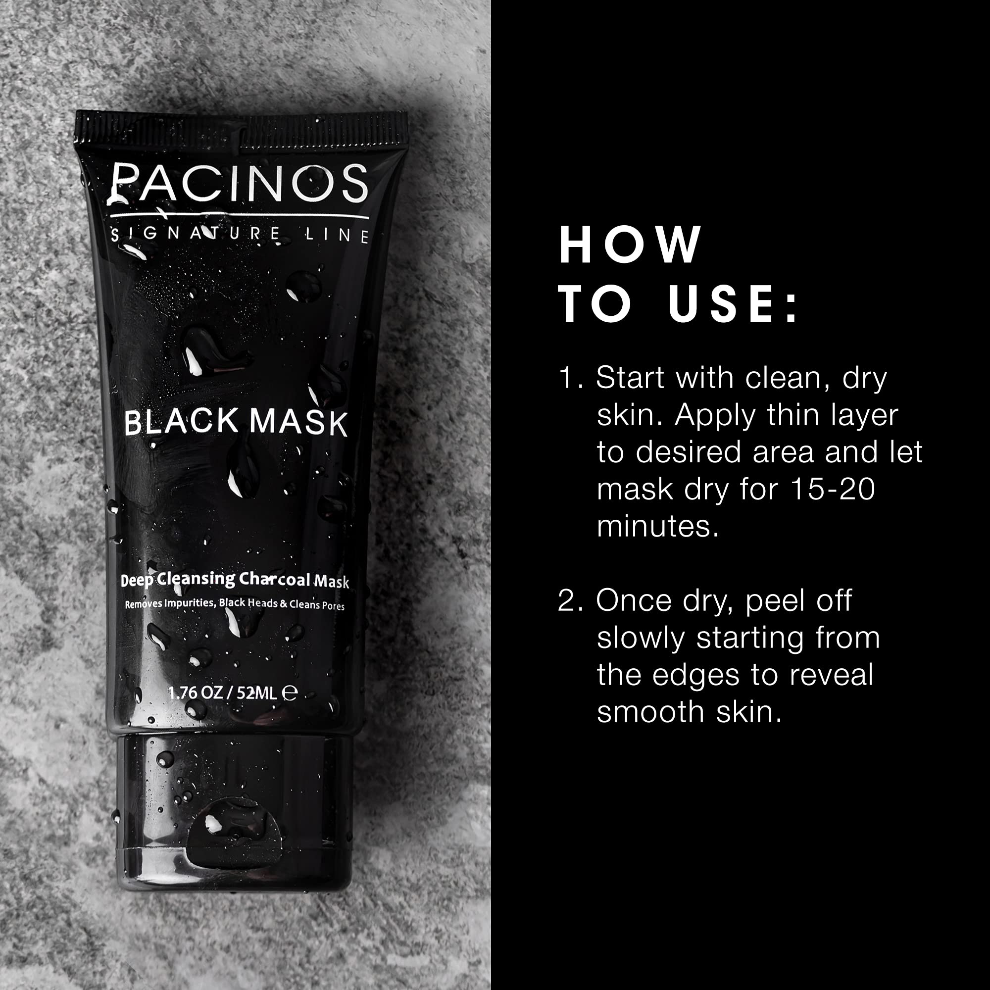 Pacinos Blackhead Remover Charcoal Peel-Off Mask – Deep Cleansing, 1.76 oz