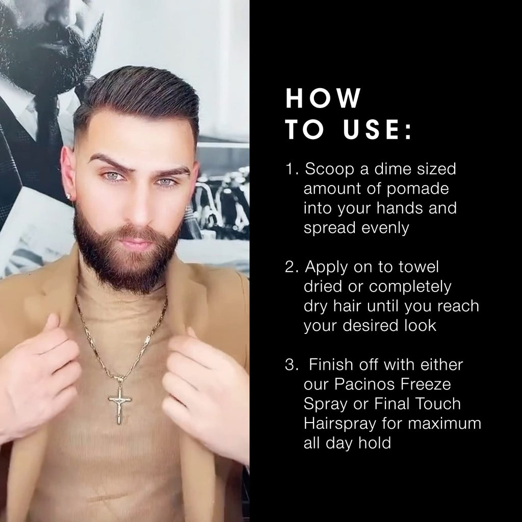 Pacinos Sleek Extra Hold Pomade with Shine | Long-Lasting Definition for All Hair Types | 2 oz