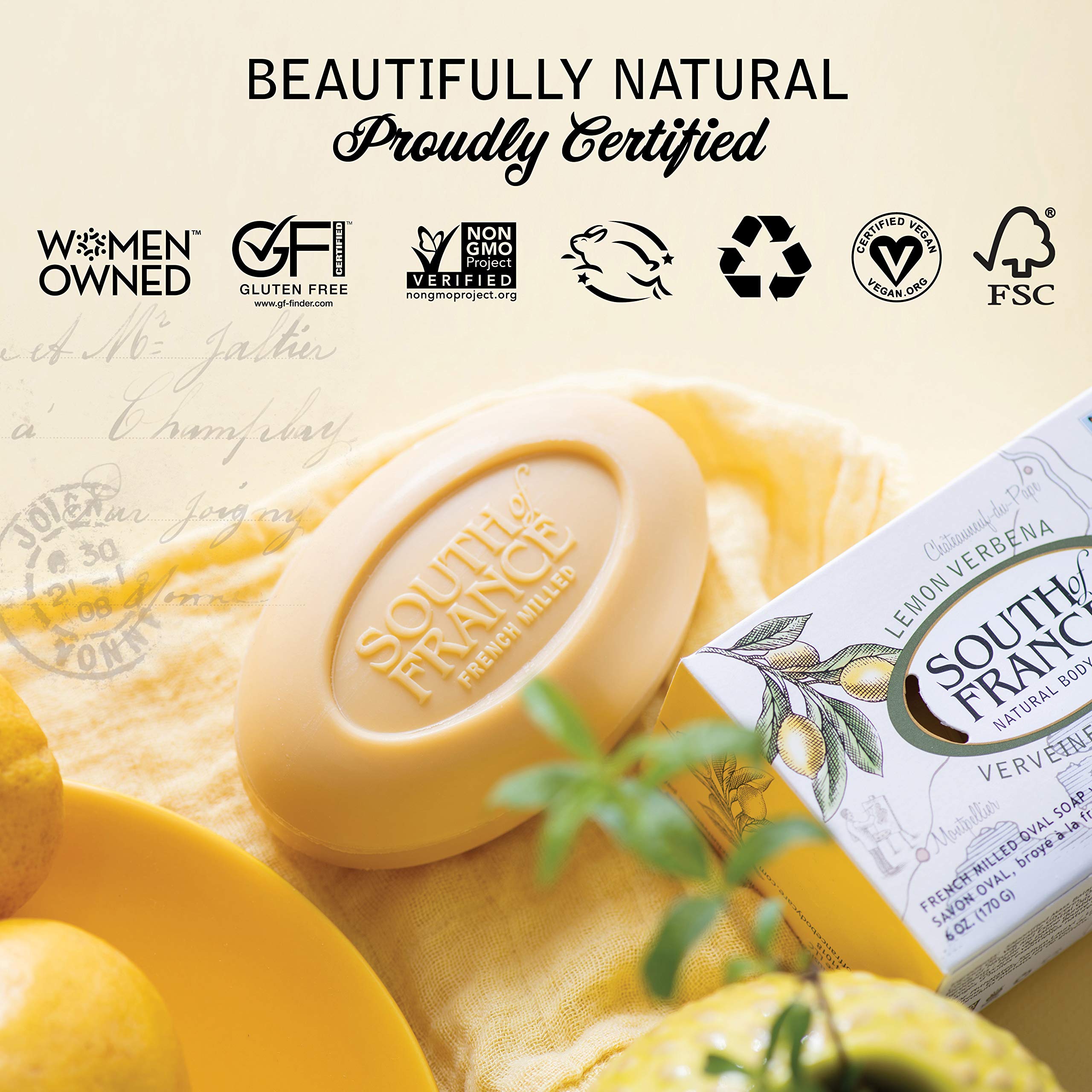 Lemon Verbena Clean Bar Soap | South Of France Triple-Milled, Vegan 4-Pack (6 oz)