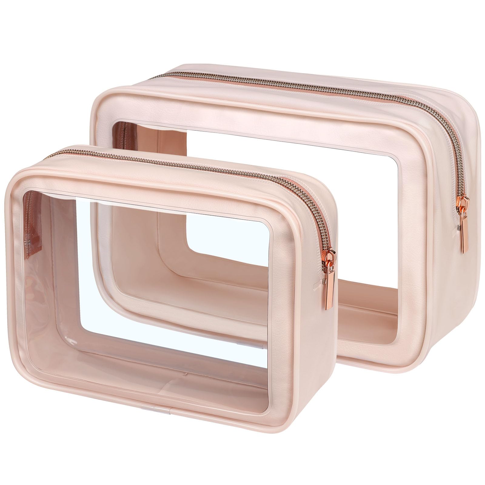 PACKISM 2-Pack Clear Makeup Bags, Large & Medium – TSA-Approved, Foldable, Pink