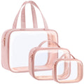 PACKISM Clear Makeup Bag Combo Pack – TSA-Approved Medium, Large & XL in Rose Pink | Water-Resistant Travel Organizer