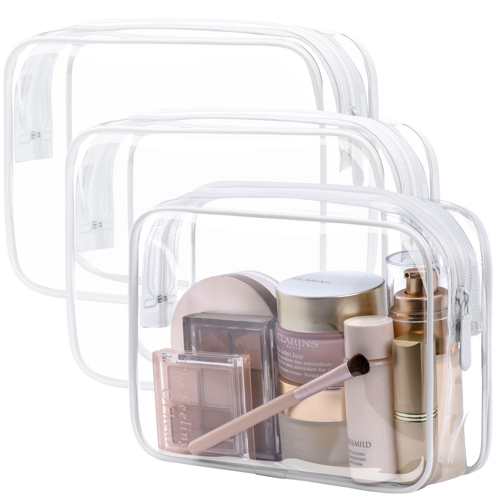 PACKISM TSA Approved Clear Toiletry Bag 3-Pack – Medium Quart Size with Metal Zipper