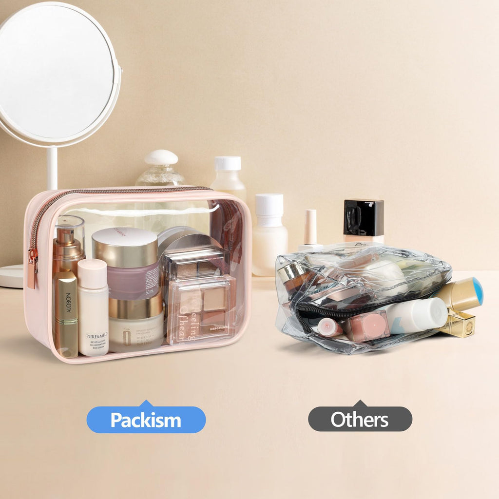 PACKISM TSA Approved Clear Toiletry Bags 3 Pack – See-Through Quart Size Cosmetic Bags for Travel