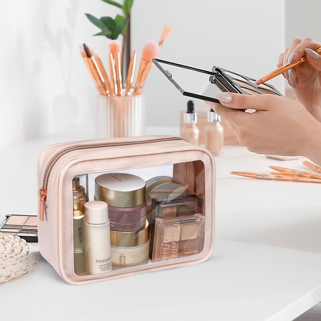 PACKISM 2-Pack Clear Makeup Bags, Large & Medium – TSA-Approved, Foldable, Pink