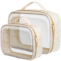 PACKISM Floral Lace TSA Toiletry Bag Set — Medium & Large Clear Bags, Beige