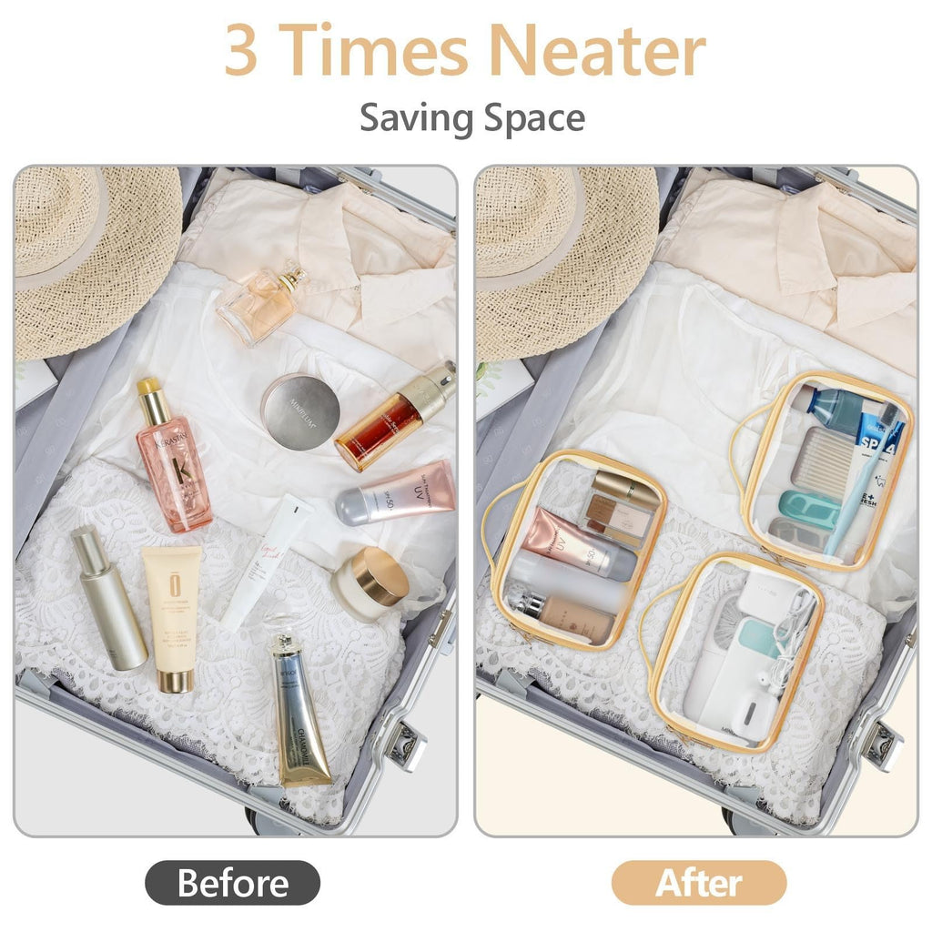 PACKISM Floral Lace TSA Toiletry Bag Set — Medium & Large Clear Bags, Beige