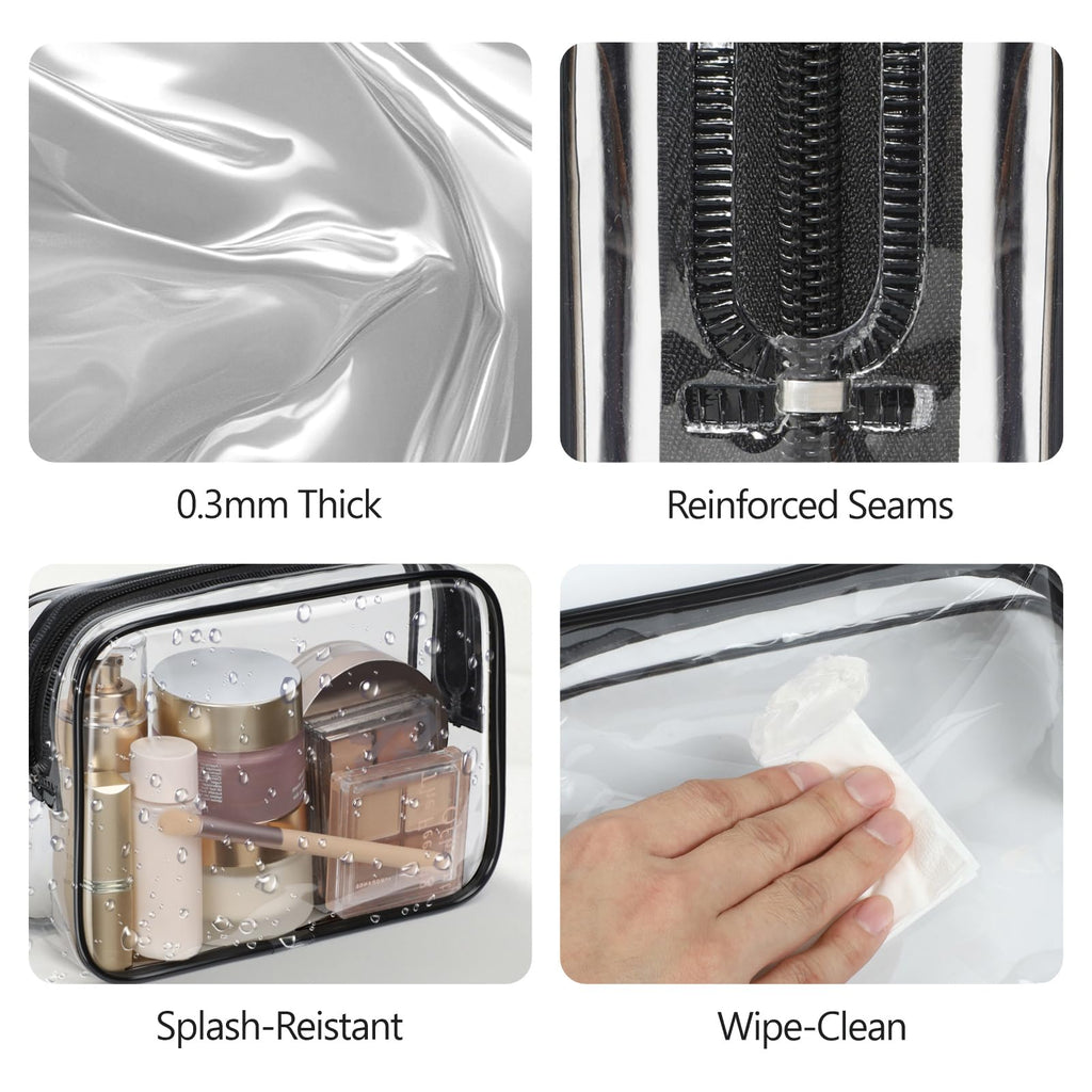PACKISM TSA-Approved Clear Toiletry Bag 3-Pack – Medium Quart Size, 7.5 x 2.2 x 5.5 in