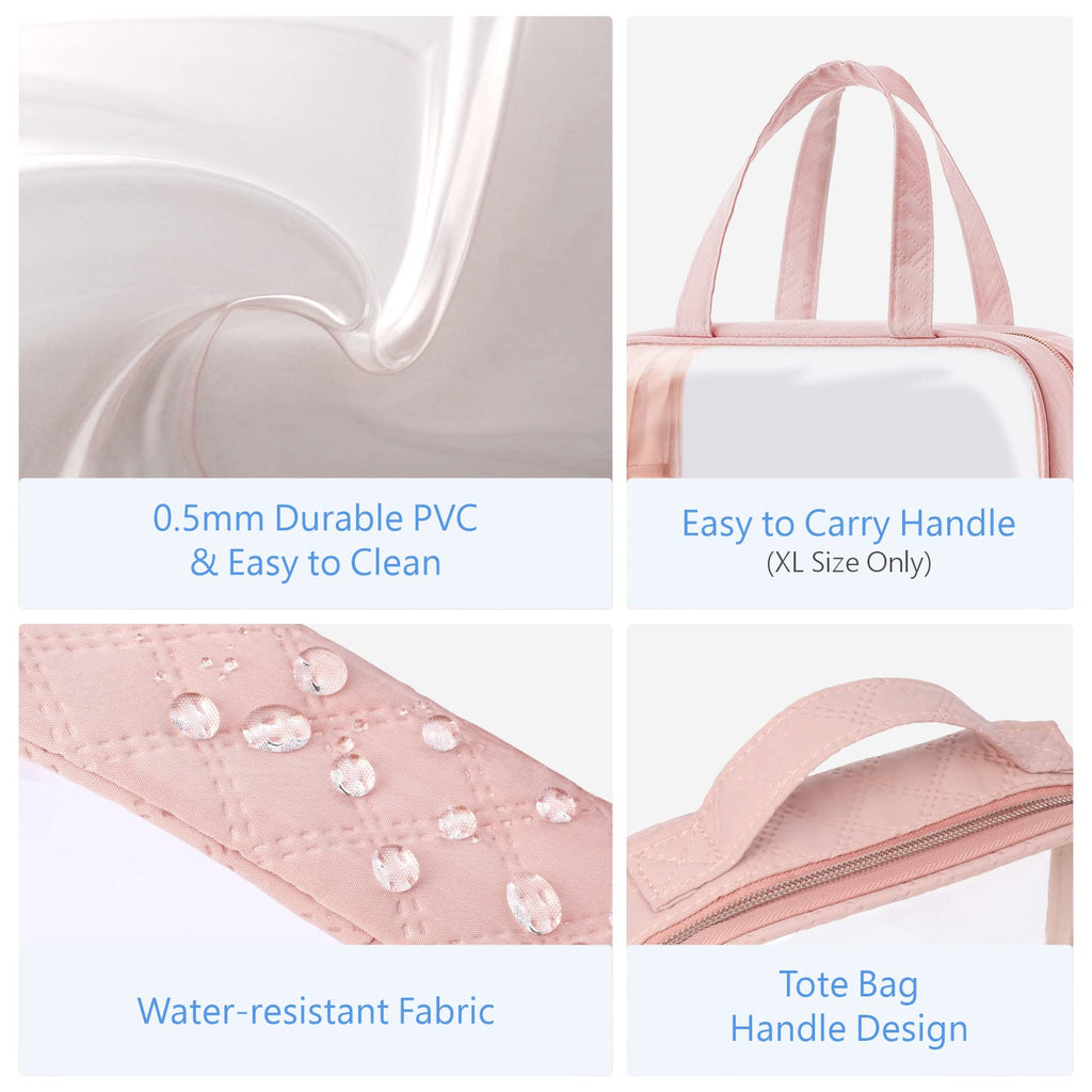 PACKISM Clear Makeup Bag Combo Pack – TSA-Approved Medium, Large & XL in Rose Pink | Water-Resistant Travel Organizer