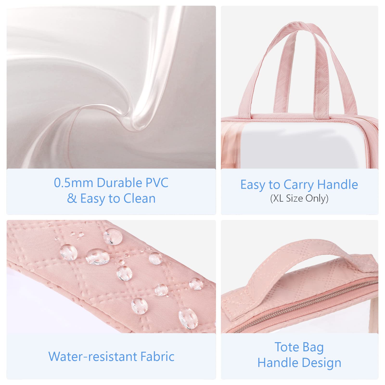 PACKISM Clear Makeup Bag Combo Pack – TSA-Approved Medium, Large & XL in Rose Pink | Water-Resistant Travel Organizer