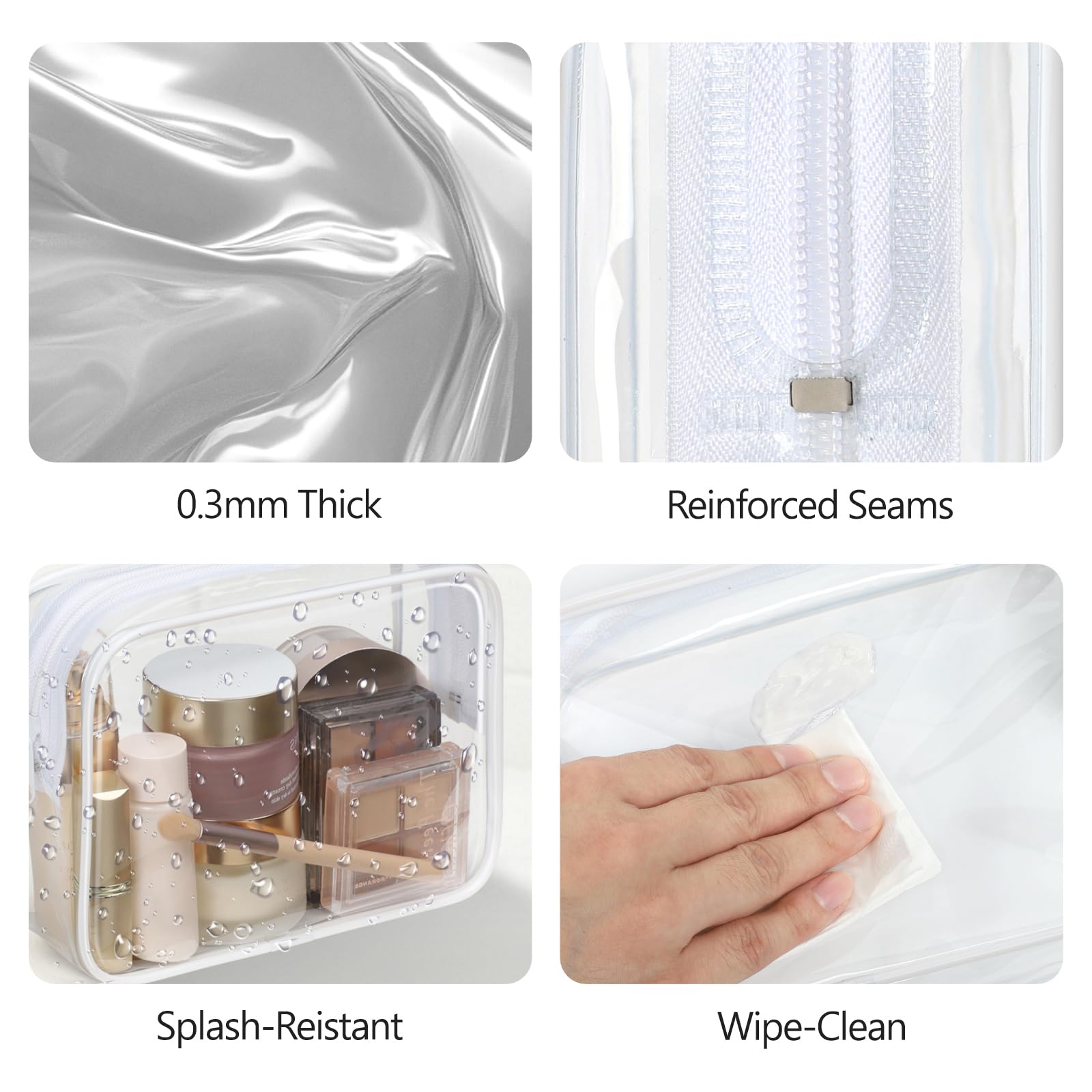 PACKISM TSA Approved Clear Toiletry Bag 3-Pack – Medium Quart Size with Metal Zipper
