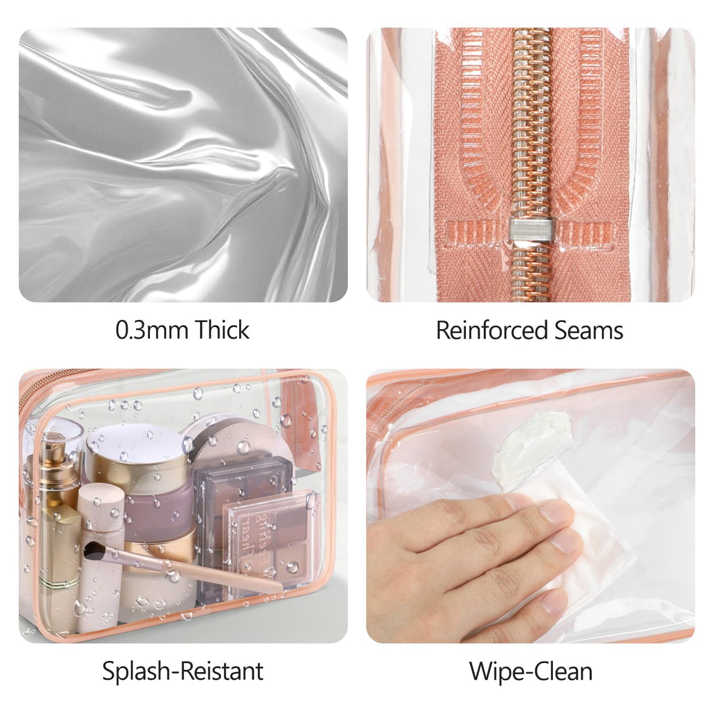 PACKISM TSA Approved Toiletry Bag Set of 4 (Medium) - Clear Quart-Size Rose Pink