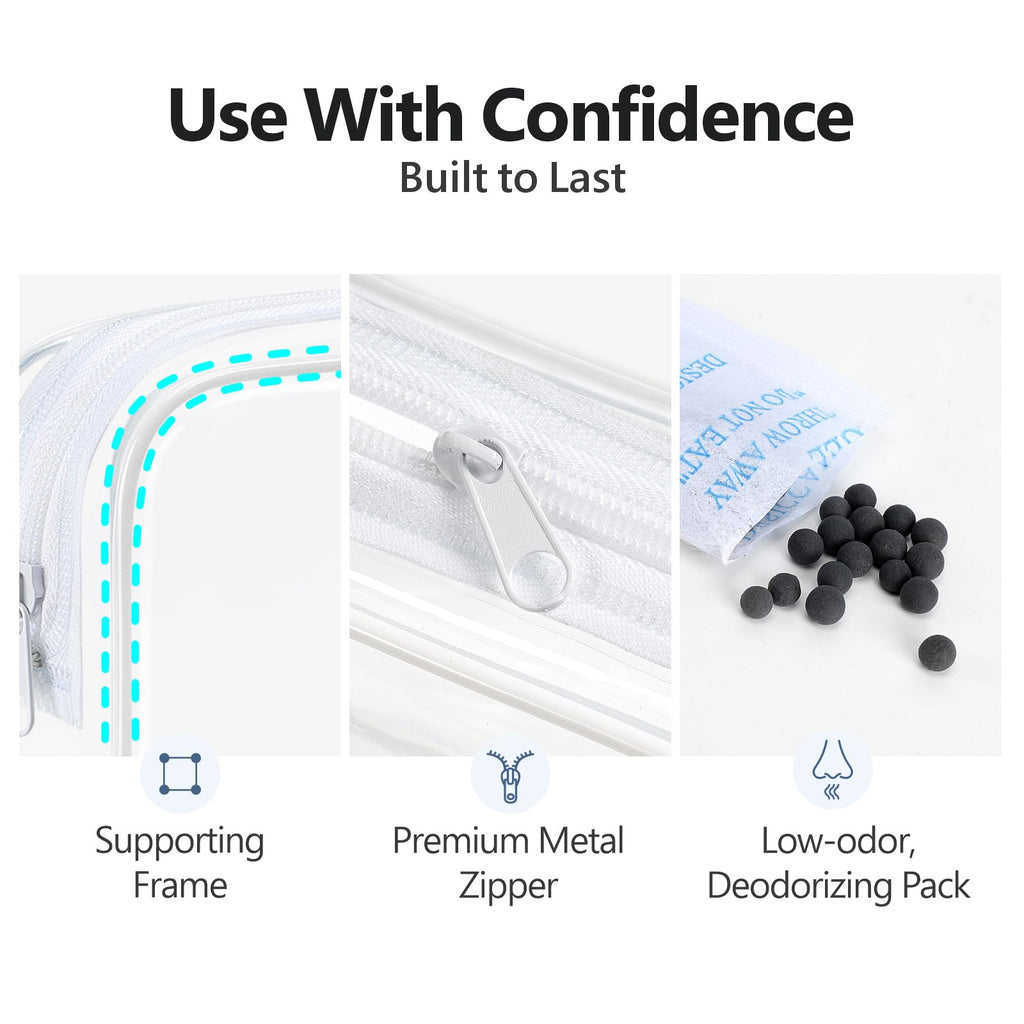 PACKISM TSA Approved Clear Toiletry Bag 3-Pack – Medium Quart Size with Metal Zipper