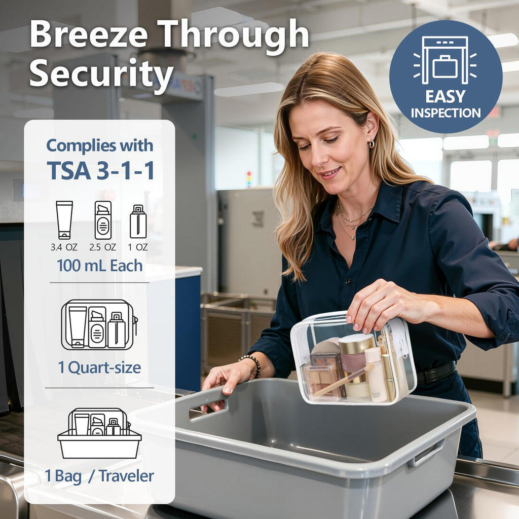 PACKISM TSA Approved Clear Toiletry Bag 3-Pack – Medium Quart Size with Metal Zipper