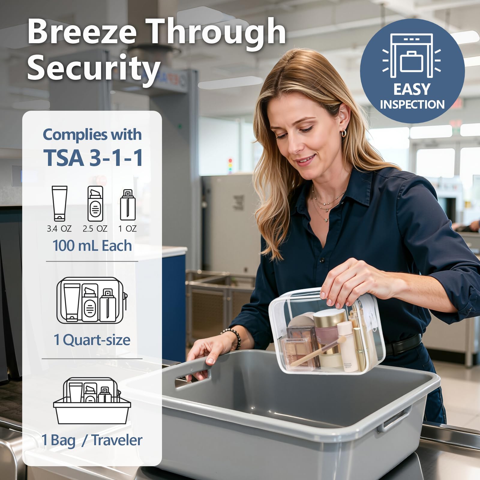 PACKISM TSA Approved Clear Toiletry Bag 3-Pack – Medium Quart Size with Metal Zipper