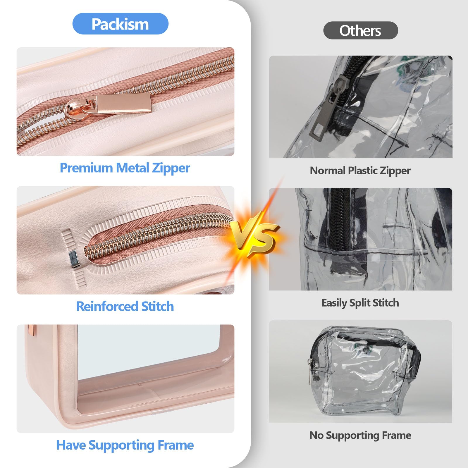 PACKISM 2-Pack Clear Makeup Bags, Large & Medium – TSA-Approved, Foldable, Pink