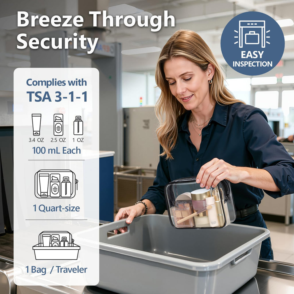 PACKISM TSA-Approved Clear Toiletry Bag 3-Pack – Medium Quart Size, 7.5 x 2.2 x 5.5 in