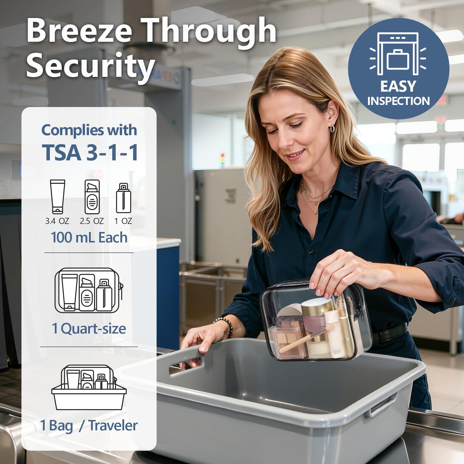 PACKISM TSA-Approved Clear Toiletry Bag 3-Pack – Medium Quart Size, 7.5 x 2.2 x 5.5 in