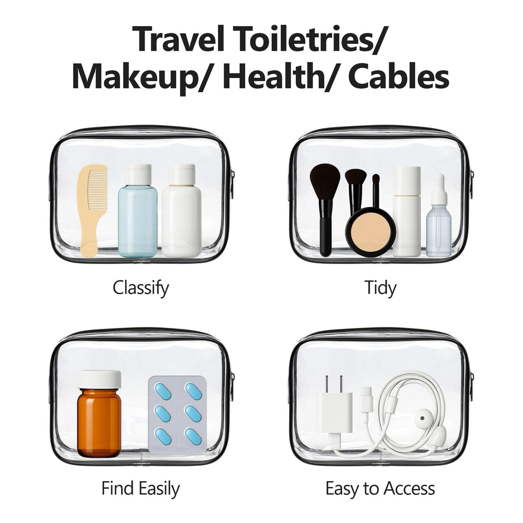 PACKISM TSA-Approved Clear Toiletry Bag 3-Pack – Medium Quart Size, 7.5 x 2.2 x 5.5 in