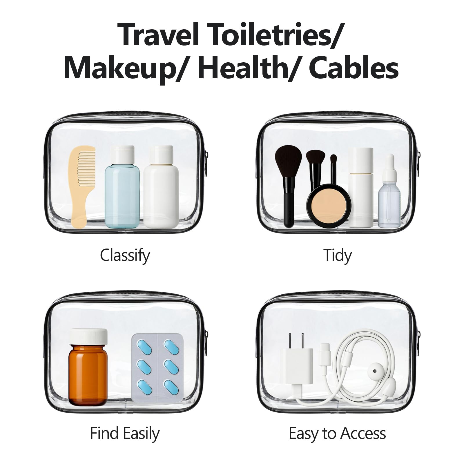 PACKISM TSA-Approved Clear Toiletry Bag 3-Pack – Medium Quart Size, 7.5 x 2.2 x 5.5 in