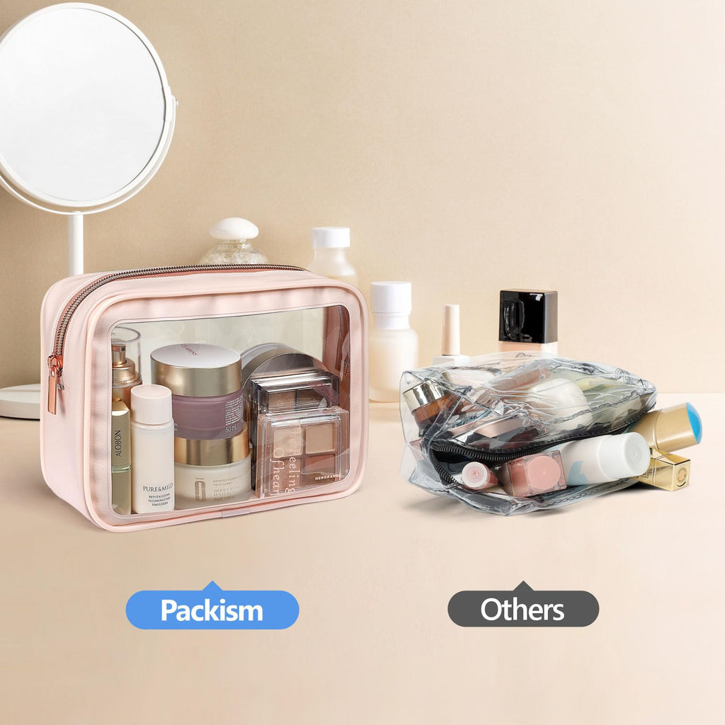 PACKISM 2-Pack Clear Makeup Bags, Large & Medium – TSA-Approved, Foldable, Pink