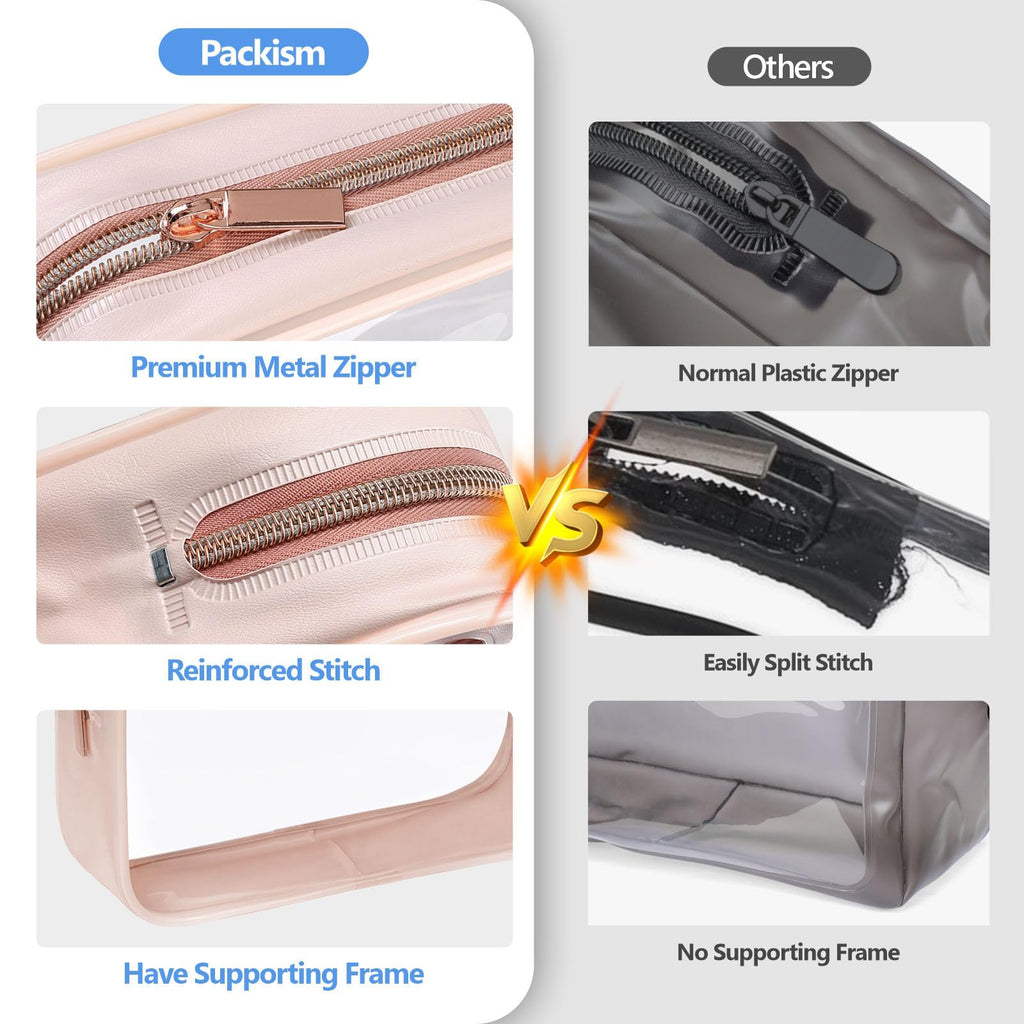 PACKISM TSA Approved Clear Toiletry Bags 3 Pack – See-Through Quart Size Cosmetic Bags for Travel