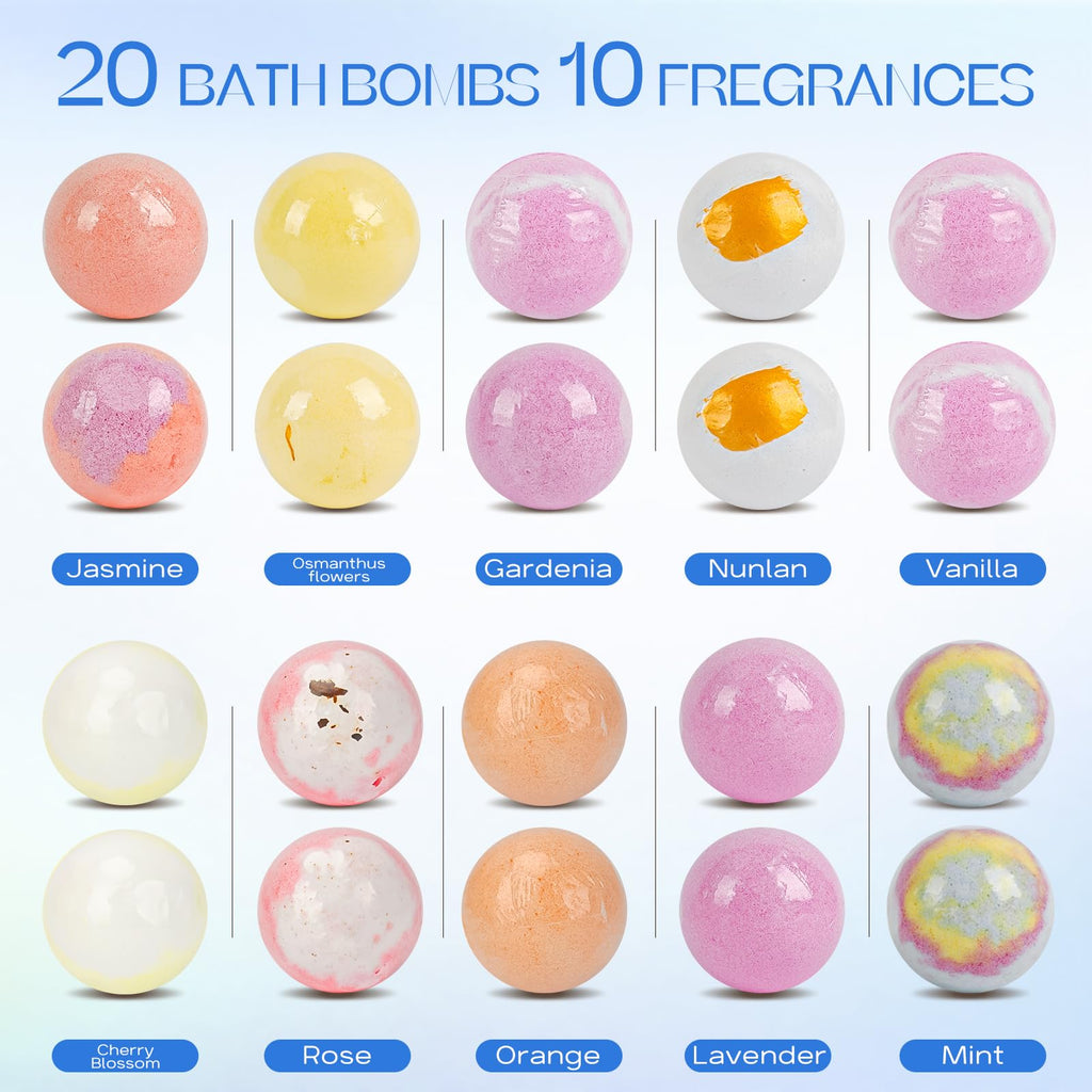 Pahxu Bath Bombs 20-PCS Set | Organic Handmade Skin-Moisturizing Bubble Bombs