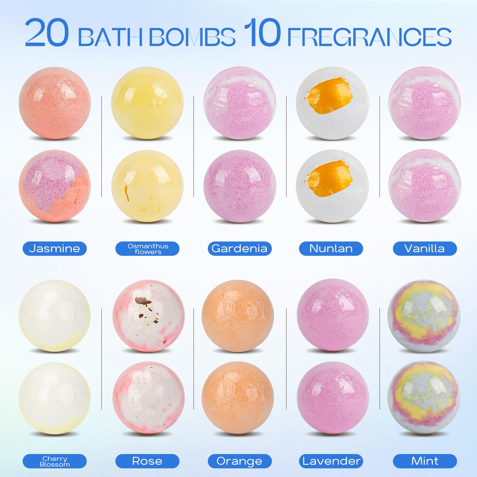 Pahxu Bath Bombs 20-PCS Set | Organic Handmade Skin-Moisturizing Bubble Bombs