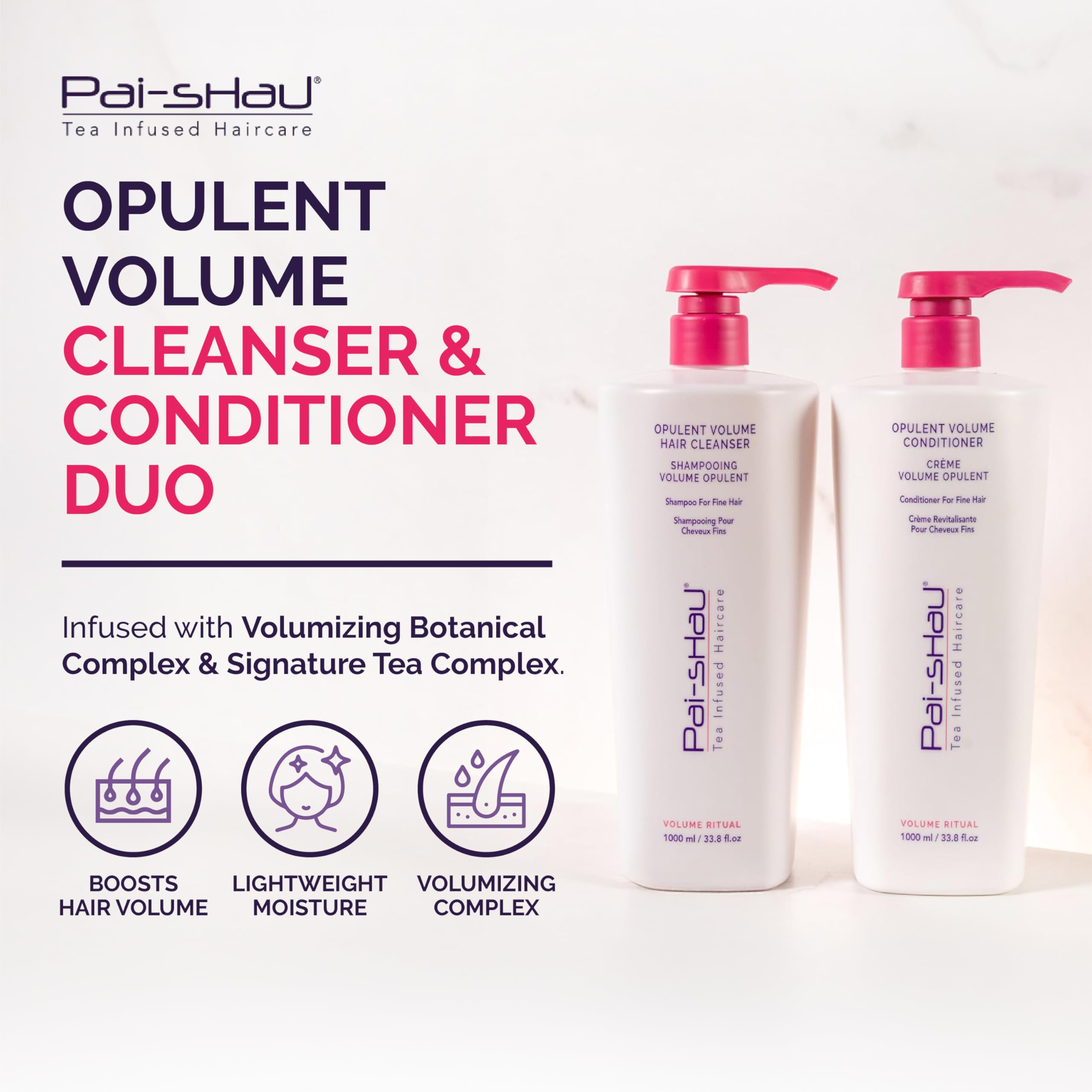 Pai-Shau Opulent Volume Cleanser & Conditioner Duo – 1L Each | Volumizing for Fine Hair