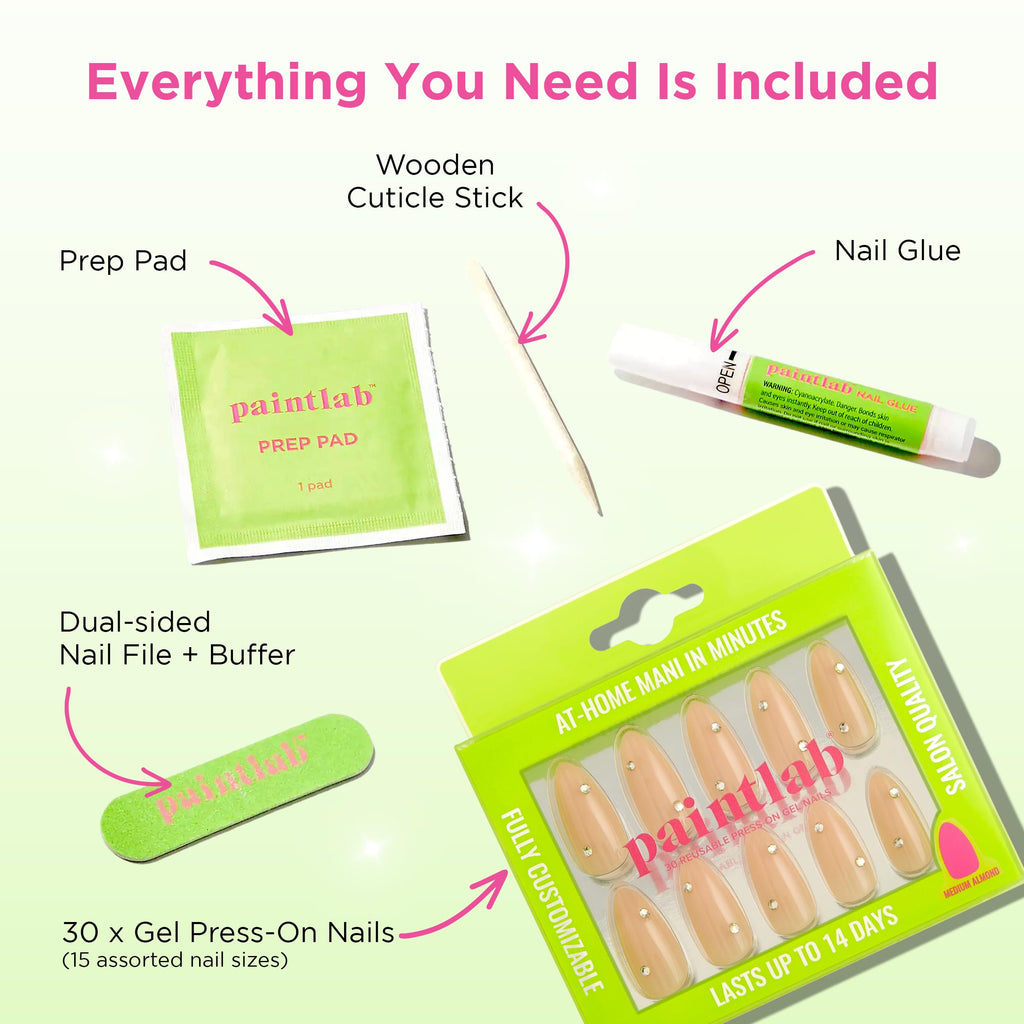 PaintLab Bare Lux Press-On Nails Kit – 30-Piece Long-Lasting Manicure