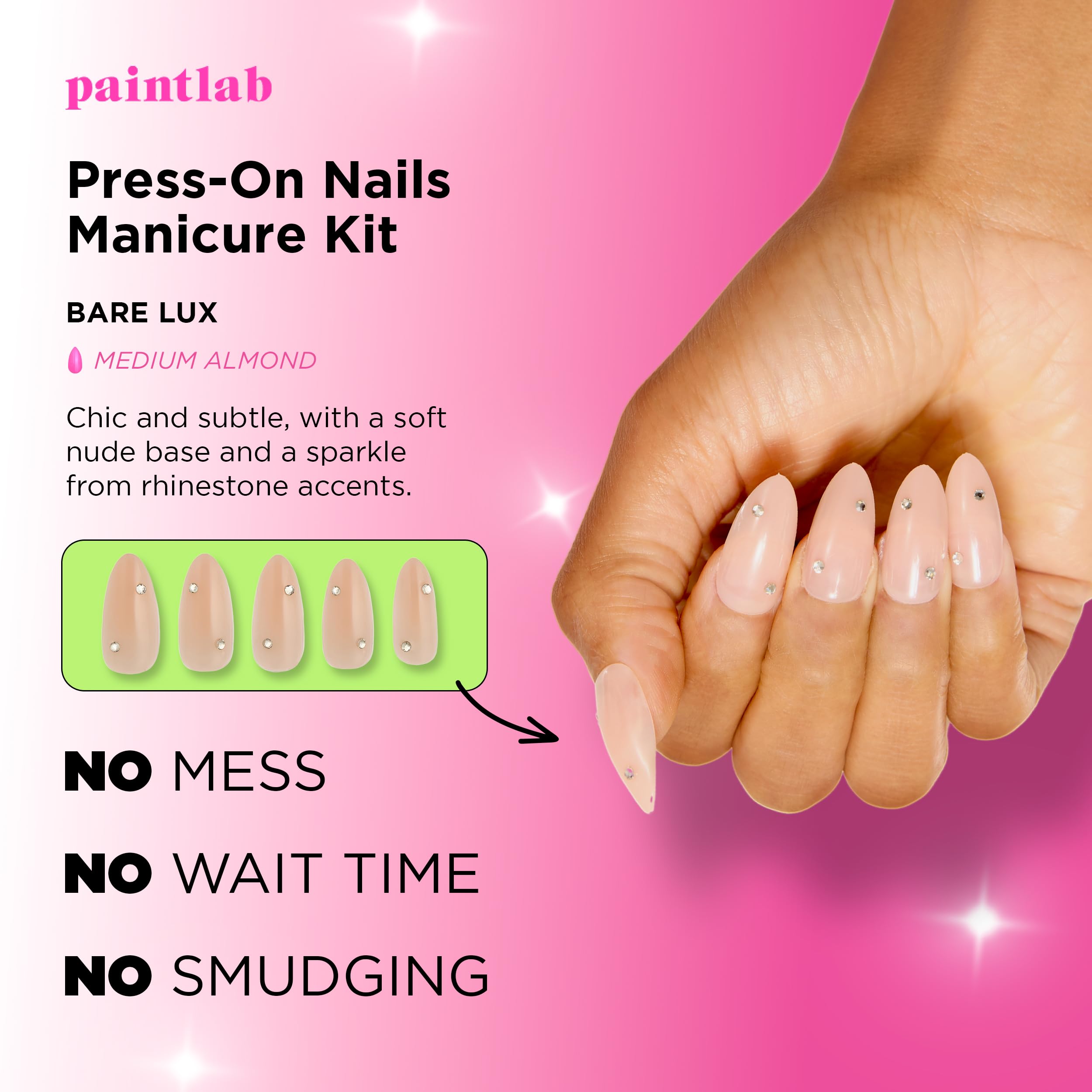 PaintLab Bare Lux Press-On Nails Kit – 30-Piece Long-Lasting Manicure