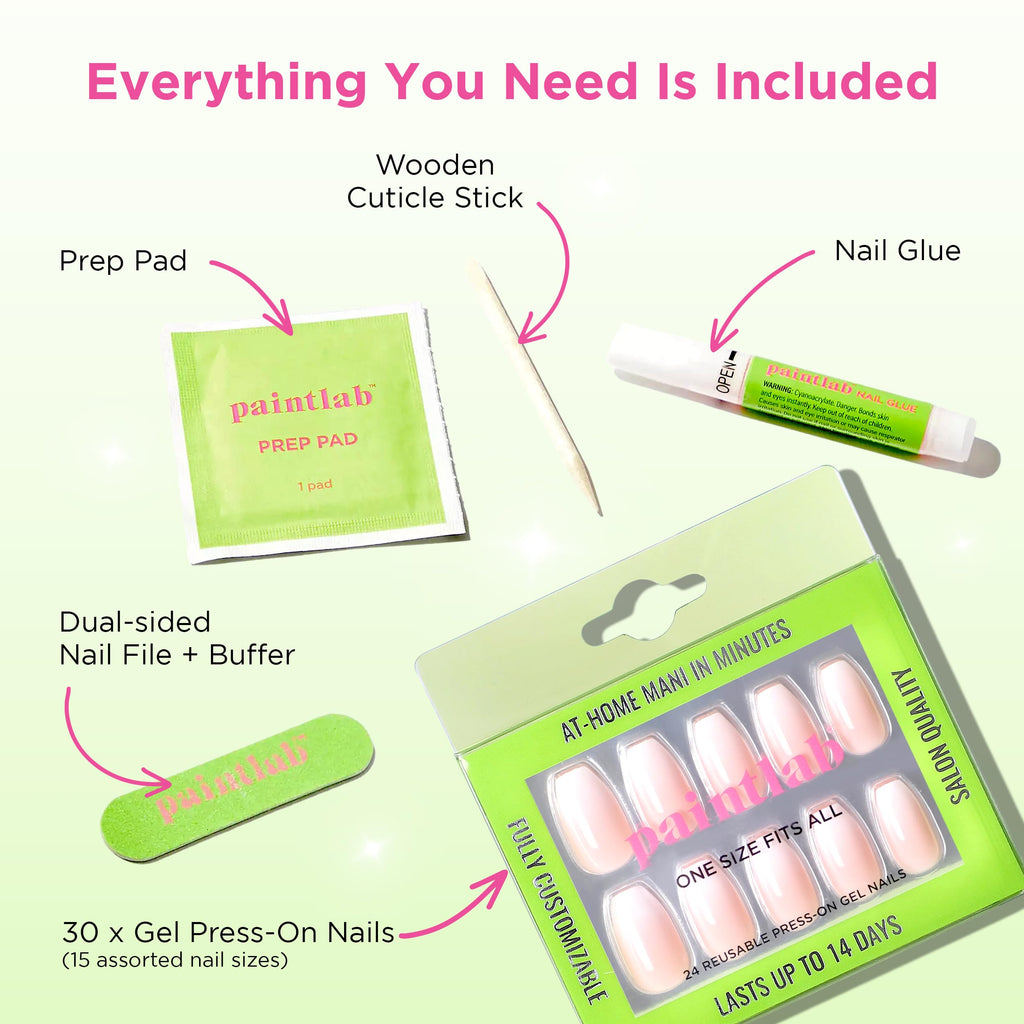 PaintLab Press-On Nails Kit - Gradient French (30-Piece) Long-Lasting Manicure