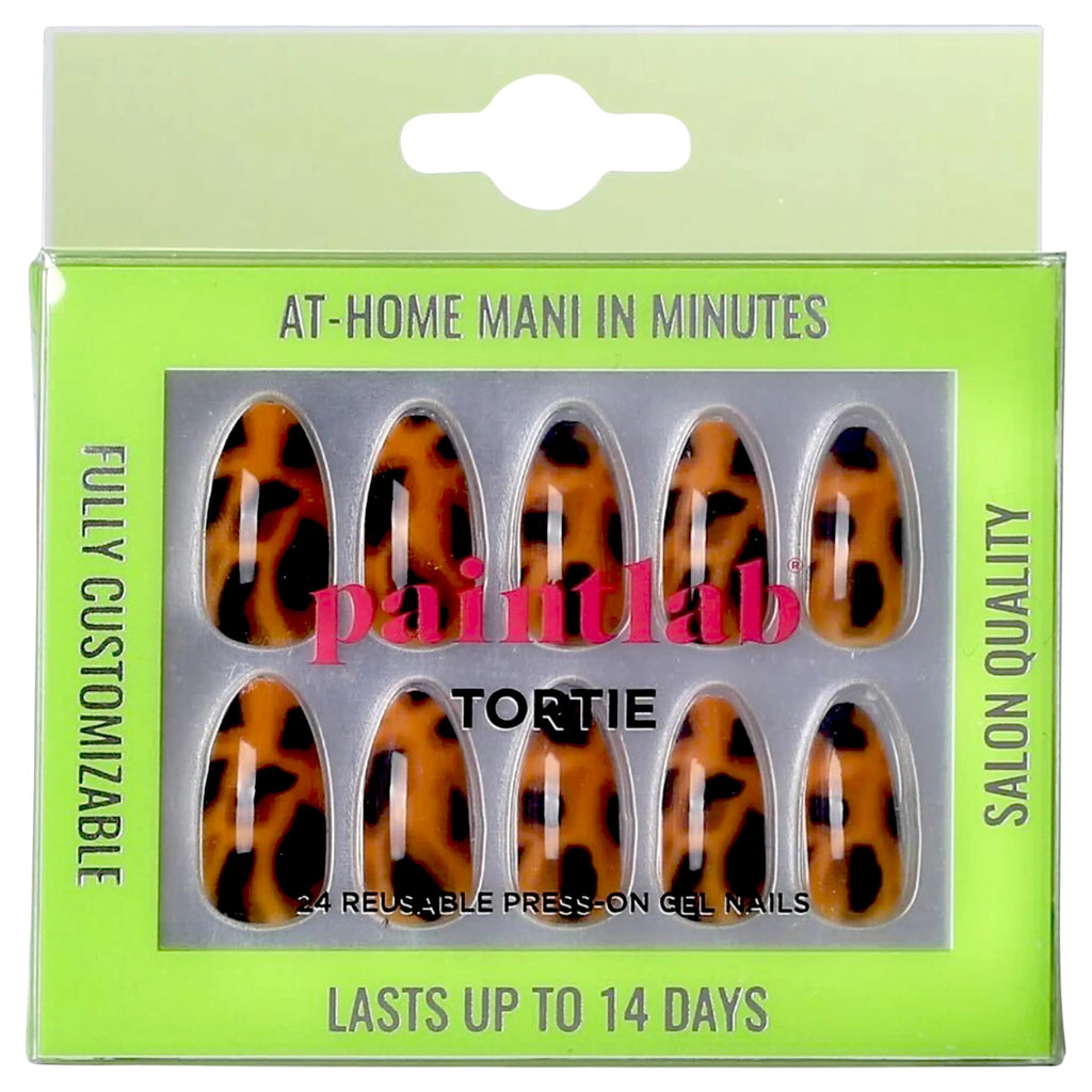 PaintLab Press-On Nails Kit – Tortie Almond, 24-Piece Set with Glue, File & Tools