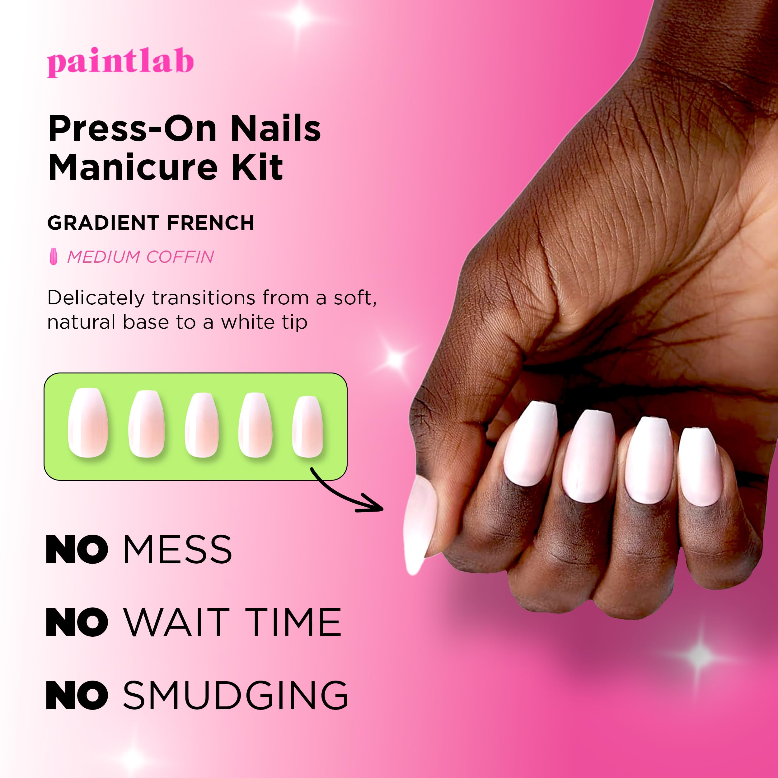 PaintLab Press-On Nails Kit - Gradient French (30-Piece) Long-Lasting Manicure